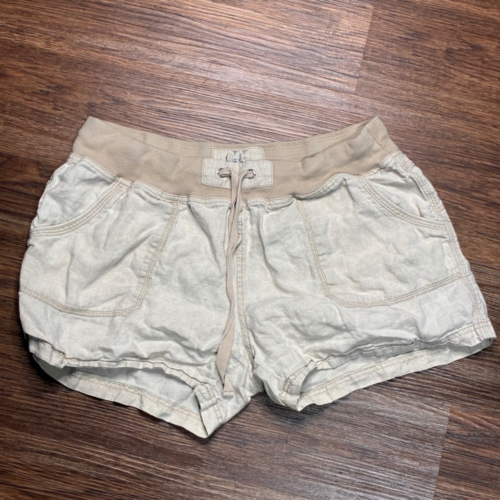 Calvin Klein Linen Shorts Women's L Beige Pull On Drawstring Casual CK